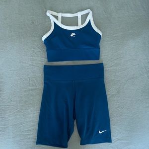 Nike biker shorts and sports bra